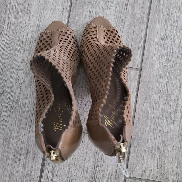 Marc Fisher women's brown Perforated Peep Toe Heeled stiletto booties - Size 8M - Picture 7 of 13